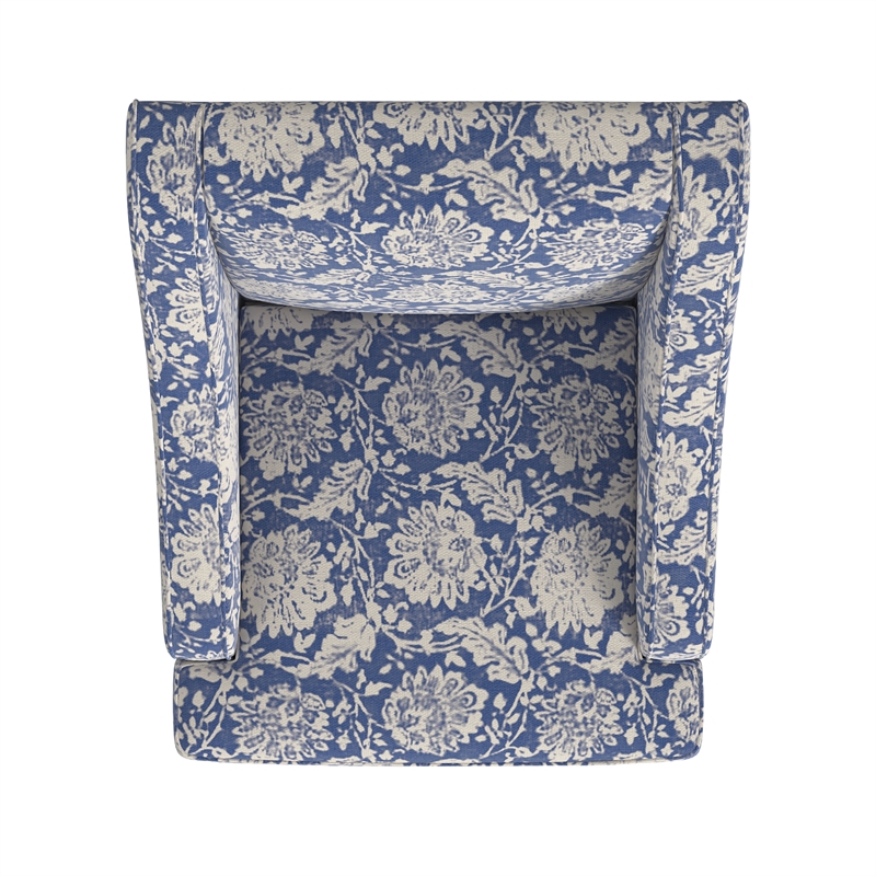 Benjara Yolu Accent Chair- Classic Floral Print- Blue and White Polyester