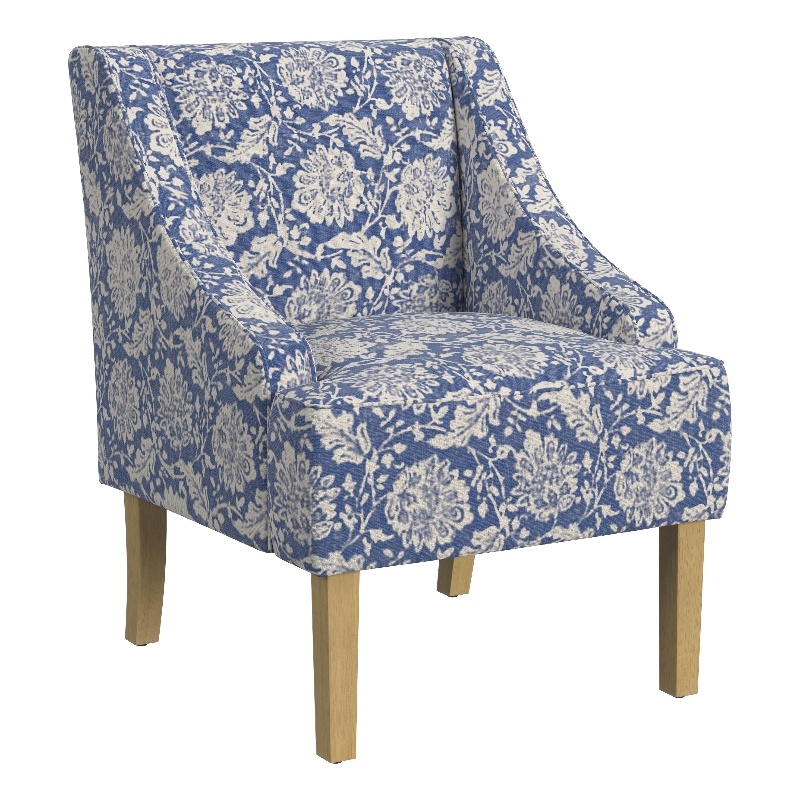 Benjara Yolu Accent Chair- Classic Floral Print- Blue and White Polyester