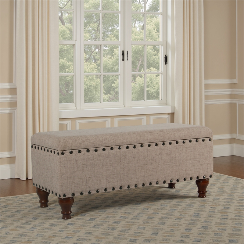 Benjara Ava Accent Bench- Storage Compartment- Nailhead Trim 42