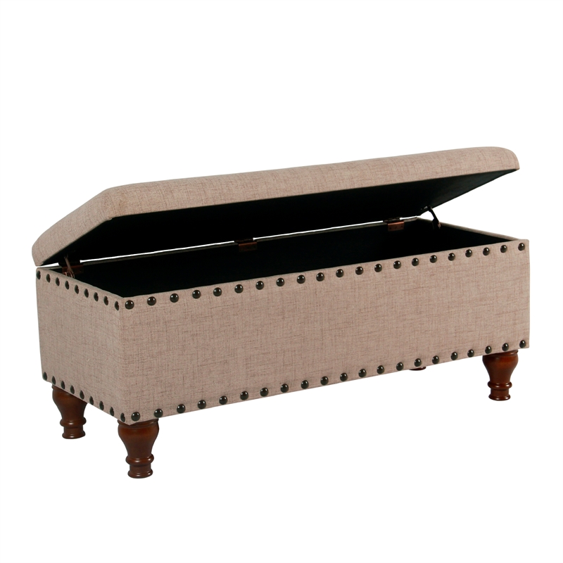 Benjara Ava Accent Bench- Storage Compartment- Nailhead Trim 42