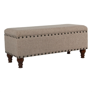 Benjara Ava Accent Bench- Storage Compartment- Nailhead Trim 42&quot Tan Brown