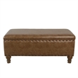 Benjara Ava Accent Storage Bench- Distressed Brown Faux Leather- 42 Inch