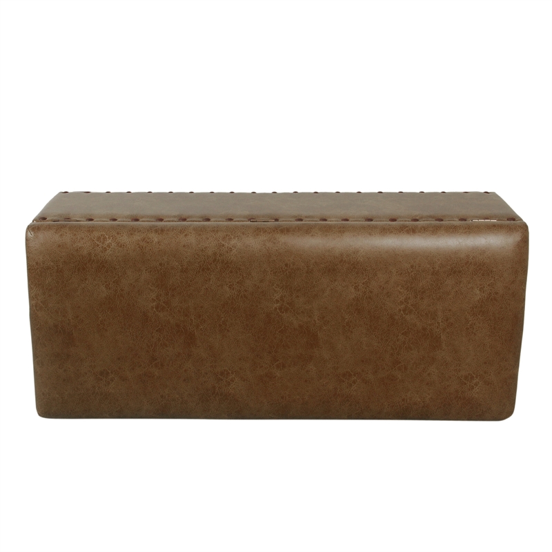 Benjara Ava Accent Storage Bench- Distressed Brown Faux Leather- 42 Inch