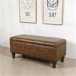 Benjara Ava Accent Storage Bench- Distressed Brown Faux Leather- 42 Inch