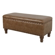 Benjara Ava Accent Storage Bench- Distressed Brown Faux Leather- 42 Inch