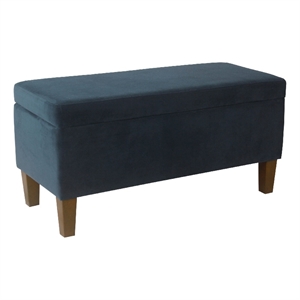 Benjara Ava Accent Storage Bench Ottoman with Navy Brown Velvet- 36 Inch