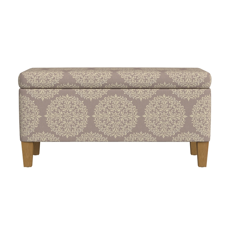 Benjara Ben Storage Bench Ottoman- Light Brown Medallion Design- 36 Inch