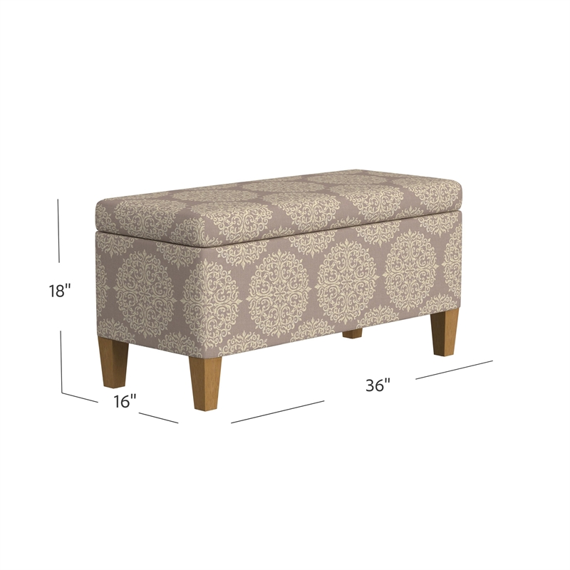 Benjara Ben Storage Bench Ottoman- Light Brown Medallion Design- 36 Inch