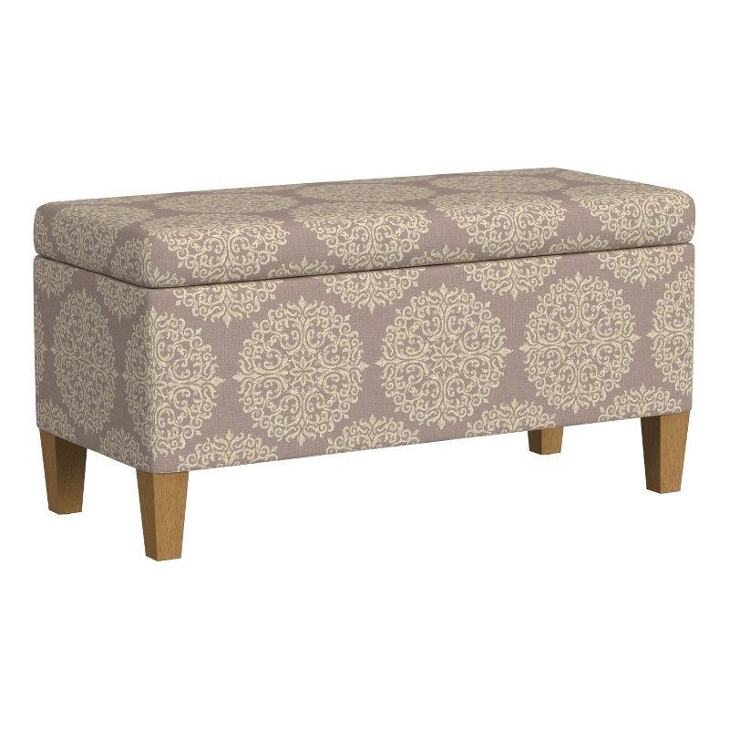 Benjara Ben Storage Bench Ottoman- Light Brown Medallion Design- 36 Inch