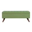 Benjara Eva Storage Bench Ottoman- Olive Green Woven Polyester- Brown- 48 Inch