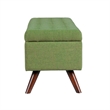 Benjara Eva Storage Bench Ottoman- Olive Green Woven Polyester- Brown- 48 Inch