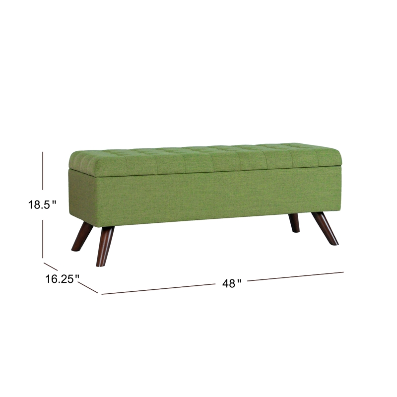 Benjara Eva Storage Bench Ottoman- Olive Green Woven Polyester- Brown- 48 Inch