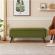 Benjara Eva Storage Bench Ottoman- Olive Green Woven Polyester- Brown- 48 Inch