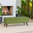 Benjara Eva Storage Bench Ottoman- Olive Green Woven Polyester- Brown- 48 Inch