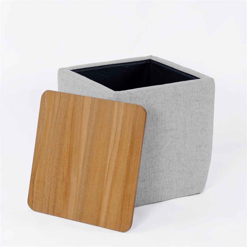 Benjara Mody Storage Ottoman- Gray Upholstery- 19