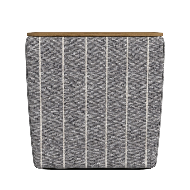 Benjara Mody Storage Ottoman- Gray Stripe Fabric- 19