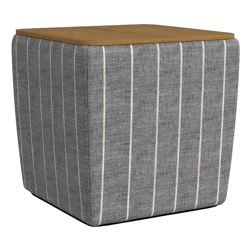 Benjara Mody Storage Ottoman- Gray Stripe Fabric- 19