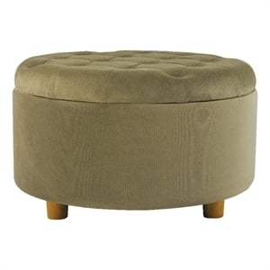 Benjara Jo Storage Ottoman- 28&quot Round Tufted Lift Top- Sage Green Velvet