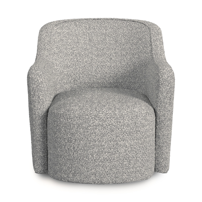 Benjara Kopi Swivel Accent Club Chair- Cream and Gray Boucle- Curved Backrest