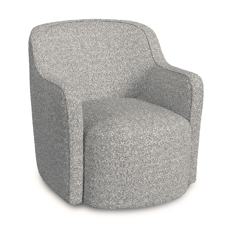 Benjara Kopi Swivel Accent Club Chair- Cream and Gray Boucle- Curved Backrest