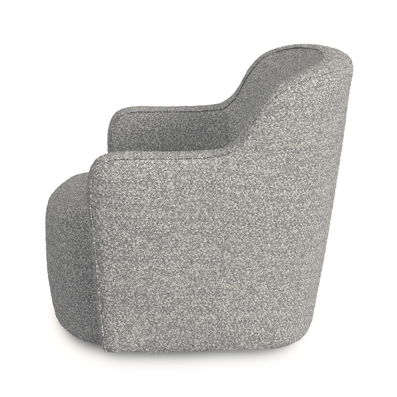 Benjara Kopi Swivel Accent Club Chair- Cream and Gray Boucle- Curved Backrest