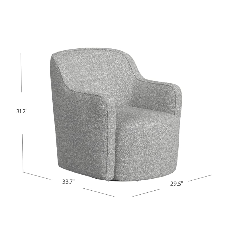 Benjara Kopi Swivel Accent Club Chair- Cream and Gray Boucle- Curved Backrest