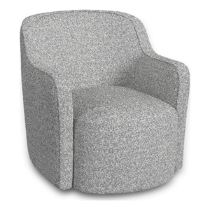 Benjara Kopi Swivel Accent Club Chair- Cream and Gray Boucle- Curved Backrest