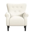 Benjara Mowo Accent Armchair- Classic Button Tufted Back- White Woven Fabric