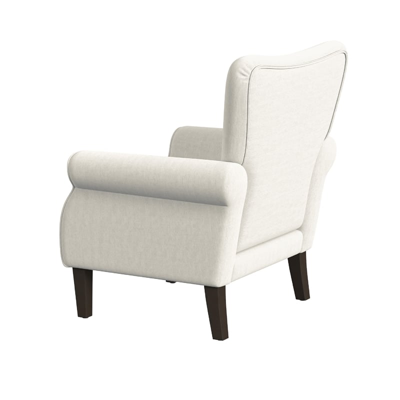 Benjara Mowo Accent Armchair- Classic Button Tufted Back- White Woven Fabric