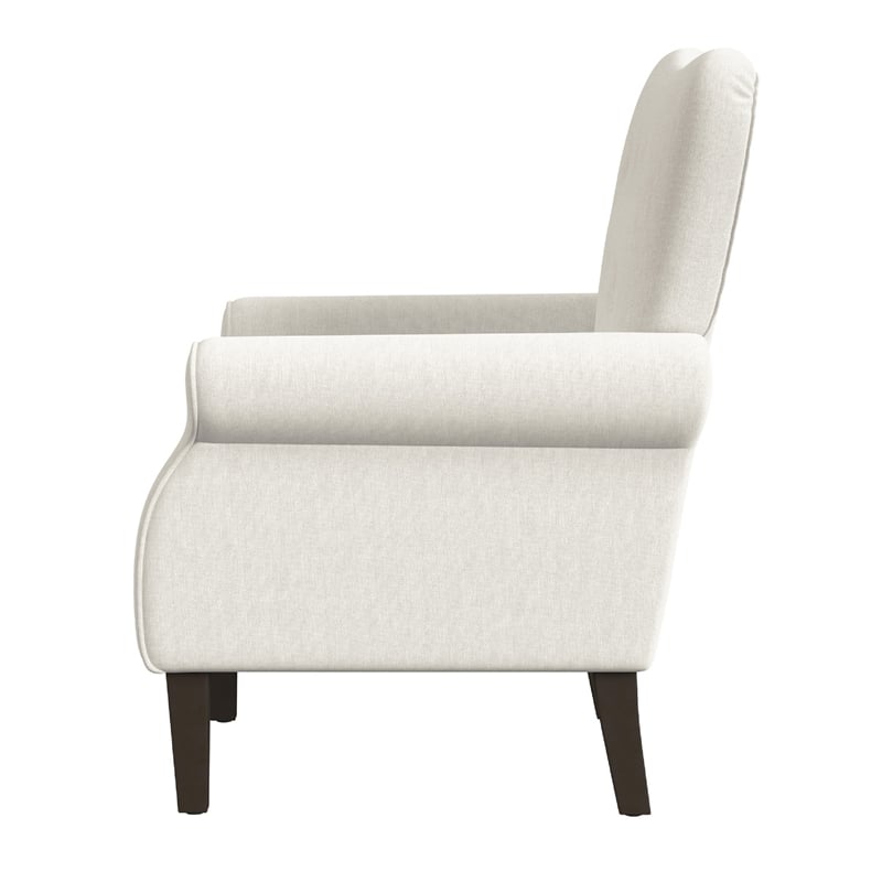 Benjara Mowo Accent Armchair- Classic Button Tufted Back- White Woven Fabric