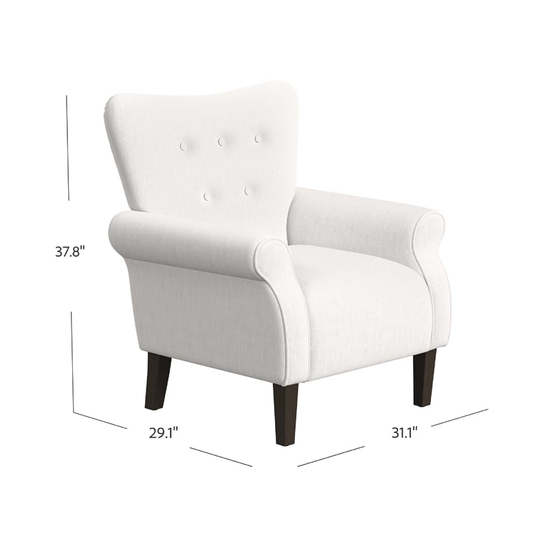 Benjara Mowo Accent Armchair- Classic Button Tufted Back- White Woven Fabric