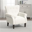Benjara Mowo Accent Armchair- Classic Button Tufted Back- White Woven Fabric