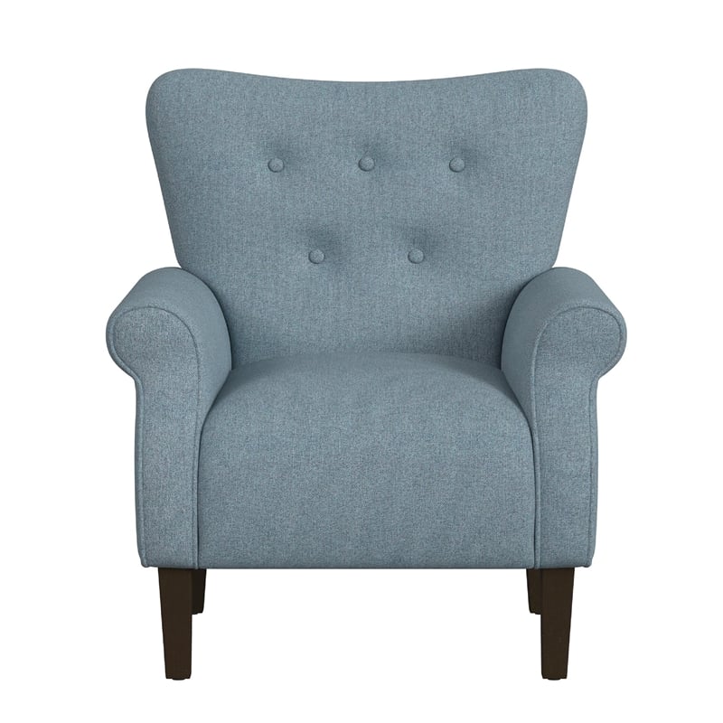 Benjara Mowo Accent Armchair- Classic Button Tufted Back- Blue Woven Fabric