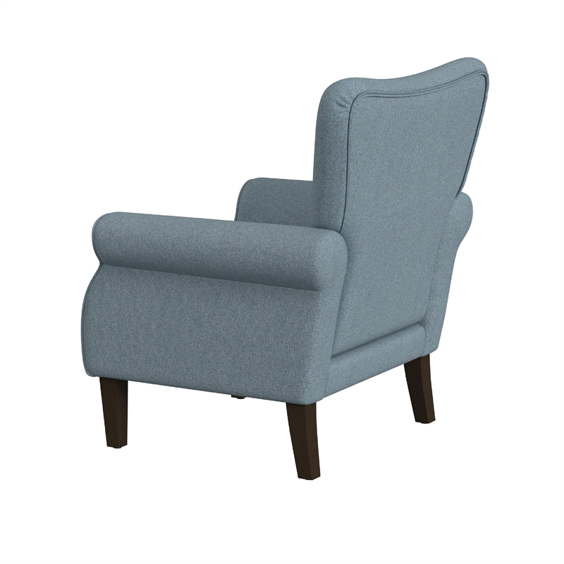 Benjara Mowo Accent Armchair- Classic Button Tufted Back- Blue Woven Fabric