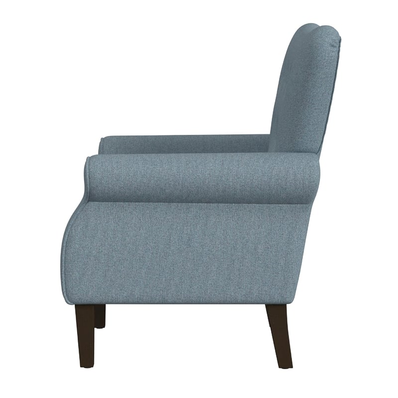 Benjara Mowo Accent Armchair- Classic Button Tufted Back- Blue Woven Fabric