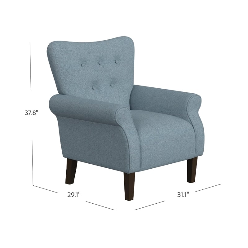 Benjara Mowo Accent Armchair- Classic Button Tufted Back- Blue Woven Fabric