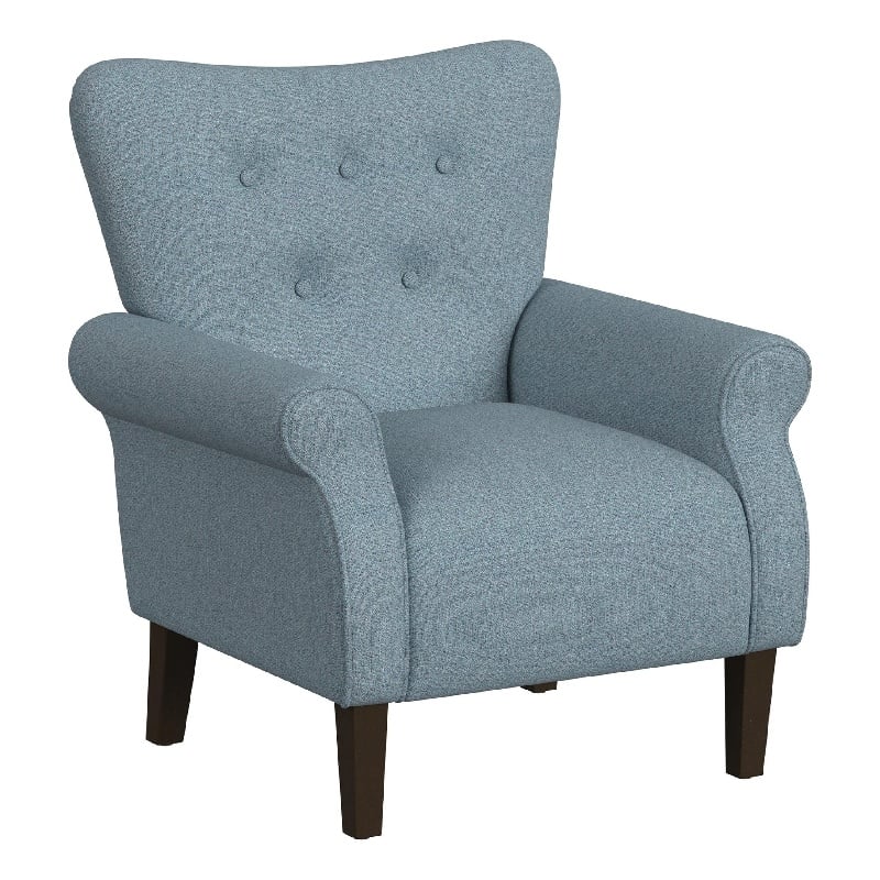 Benjara Mowo Accent Armchair- Classic Button Tufted Back- Blue Woven Fabric