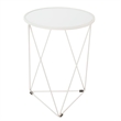 Benjara Accent Table- 18 Inch- Round Mirror Top and Open White Metal Base