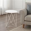 Benjara Accent Table- 18 Inch- Round Mirror Top and Open White Metal Base