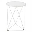 Benjara Accent Table- 18 Inch- Round Mirror Top and Open White Metal Base