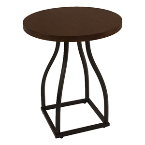 Benjara Tior Accent Table- 20&quot Round Wood Laminate Top- Black Metal Base