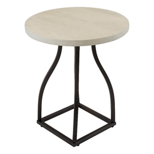 Benjara Tior Accent Table- 20&quot Round Wood White Top- Black Metal Base