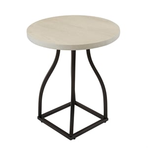 Benjara Tior Accent Table- 20&quot Round Wood White Top- Black Metal Base