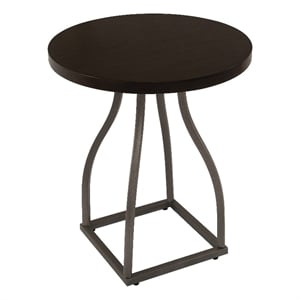 Benjara Tior Accent Table- 20&quot Round Wood Brown Top- Gray Metal Base