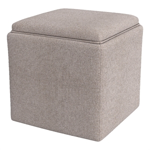 Benjara Soa Storage Ottoman- 18&quot Square Tray Top- Light Brown Woven Fabric