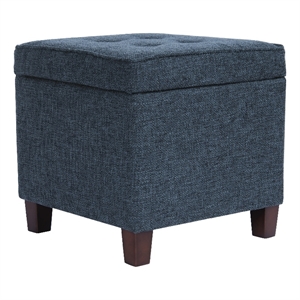 Benjara Hery Storage Ottoman- 18&quot Square Tray Top- Navy Blue Woven Fabric