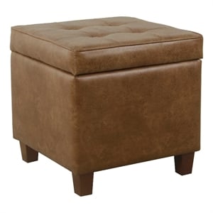 Benjara Hery Storage Ottoman- 18&quot Square Tray Top- Brown Faux Leather