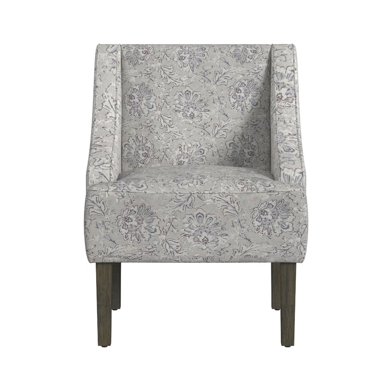 Benjara Yolu Accent Club Chair- Artistic Floral Print- Linen Gray Polyester