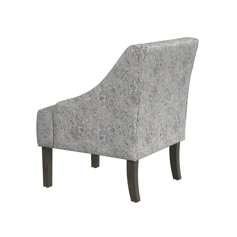 Benjara Yolu Accent Club Chair- Artistic Floral Print- Linen Gray Polyester