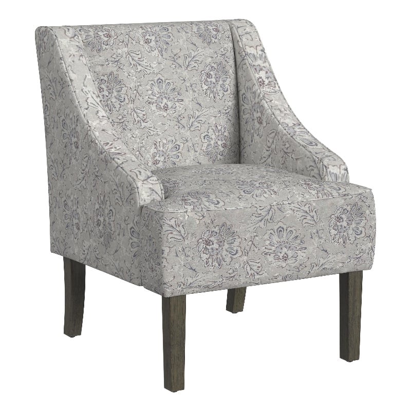 Benjara Yolu Accent Club Chair- Artistic Floral Print- Linen Gray Polyester